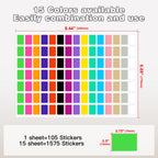 PARLAIM Pack of 1575 Rectangle Color Coding Labels,1/2" x 3/4" Rectangular Stickers in 15 Colors Rectangle Folder File Labels for Office and Home