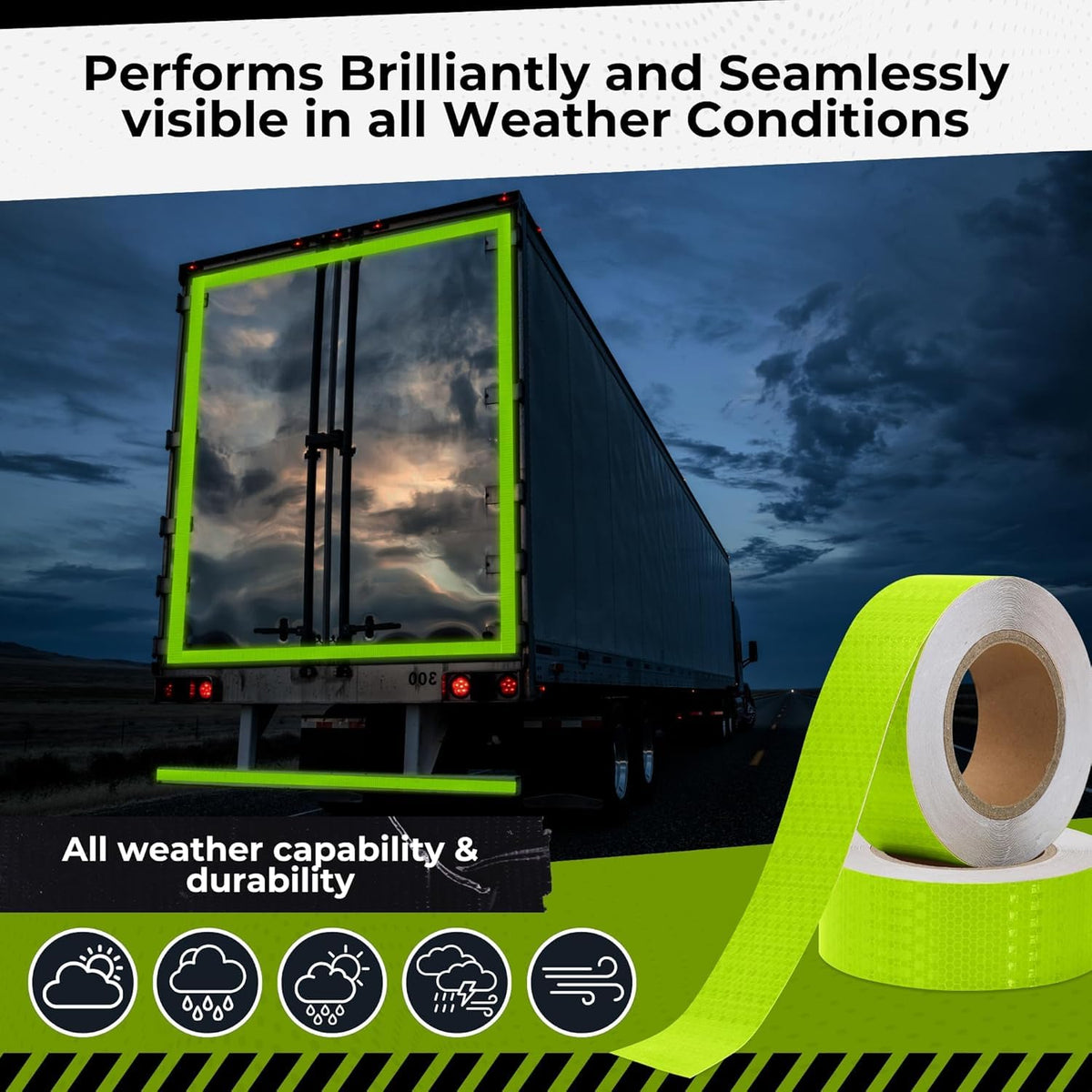 DOT C2 Safety Reflective Tape 2IN x 35 FT - Outdoor Waterproof Conspicuity Tape - Green Reflector Tape for Trailers, Vehicles, Boats - Strong Reflective Safety for Caution Warning Signs