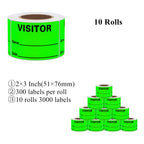 Visitor Pass Labels Name Identification Stickers 2×3 Inch, 10 Rolls Per Color（Fluorescent Green & Blue） 20 Rolls Total 6000 Stickers