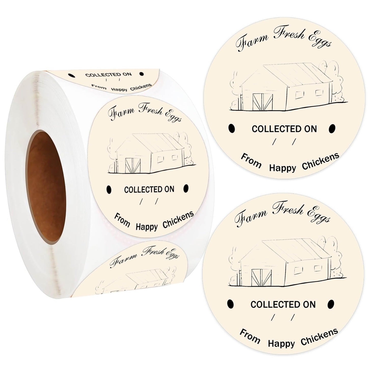 Farm Eggs Stickers Collected Date Fresh Egg Farmer's Market Packaging Laid on Stickers for Egg Carton Label from Happy Chickens (Inches, 2) 2 Inches