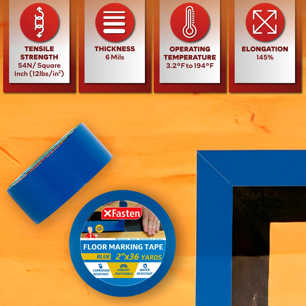 XFasten Vinyl Floor Tape 2 Inch x 36 Yards 6 Mils | Gym and Court Marking Tape for Outdoor, Gymnasium, Classroom | Blue Marking Tape for Dancefloor