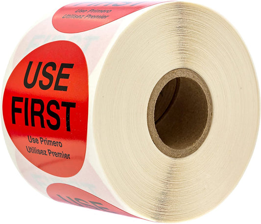 2" Round Use First Stickers / 500 Red Removable Circle Labels/Trilingual Small Business Sticker / 2 Inch Use 1st Label/Made in The USA 2”