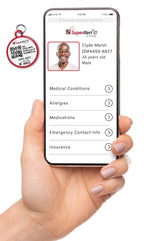 Dynotag® Web Enabled Service Dog Smart Medical ID/Emergency Information - White Round Steel Tag - 30 mm. with DynoIQ™ & Lifetime Service.