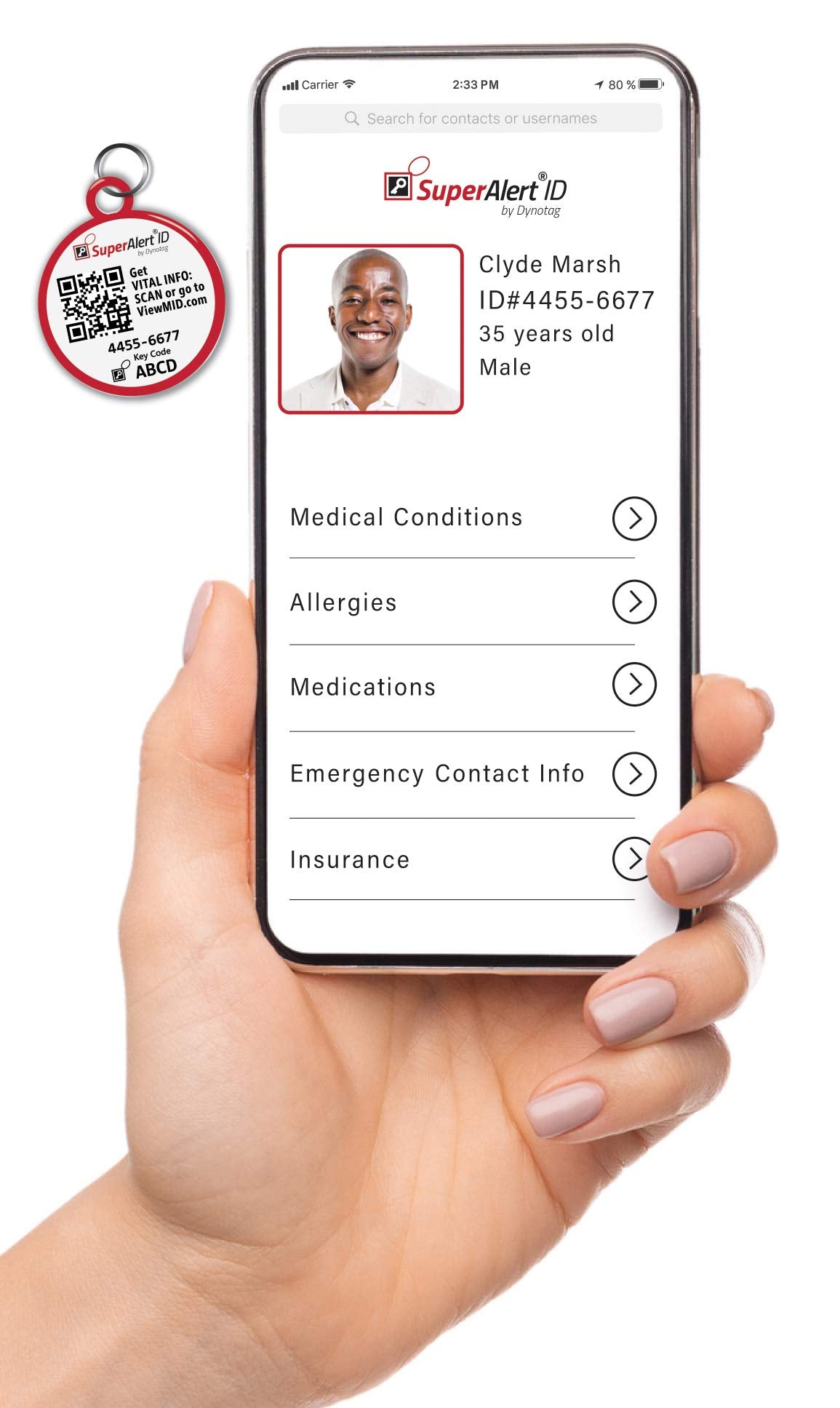 Dynotag® Web Enabled Service Dog Smart Medical ID/Emergency Information - White Round Steel Tag - 30 mm. with DynoIQ™ & Lifetime Service.