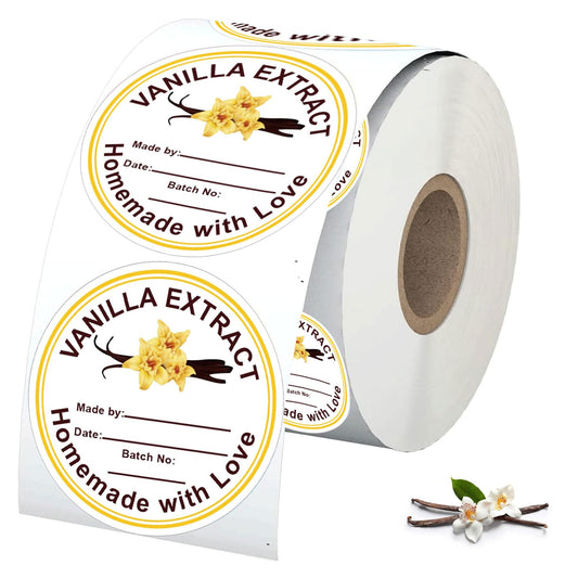 500 Pcs Vanilla Extract Stickers Labels Christmas Gift Stickers for Bottle Vanilla 2 in Homemade with Love Vanilla Extract Sticker for Handcrafted Vanillas Bottles,Kitchen Pantry,Jar,Organization 2 Inch White