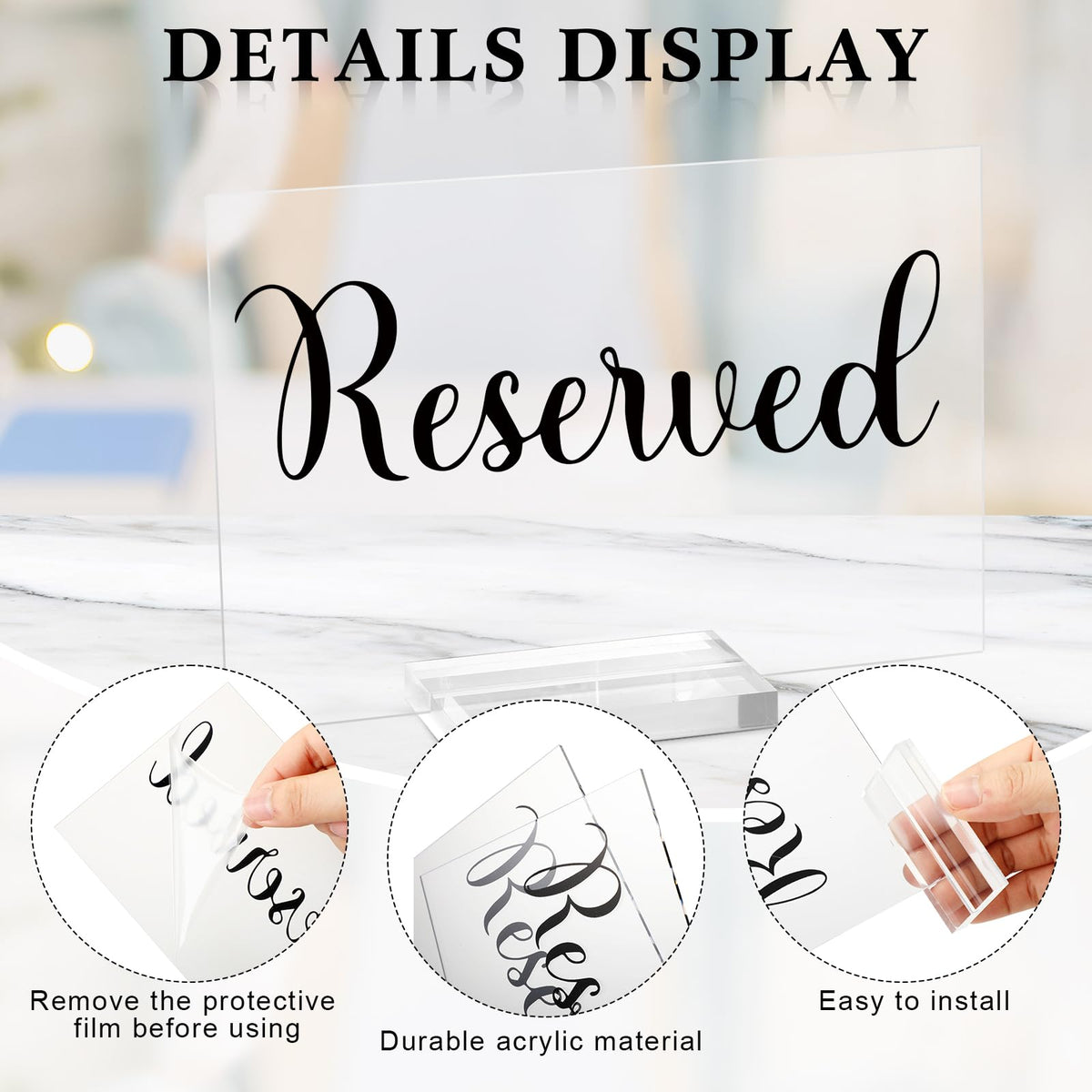 Roowest 10 Set Acrylic Reserved Table Signs for Wedding,Clear, Black Clear, Black