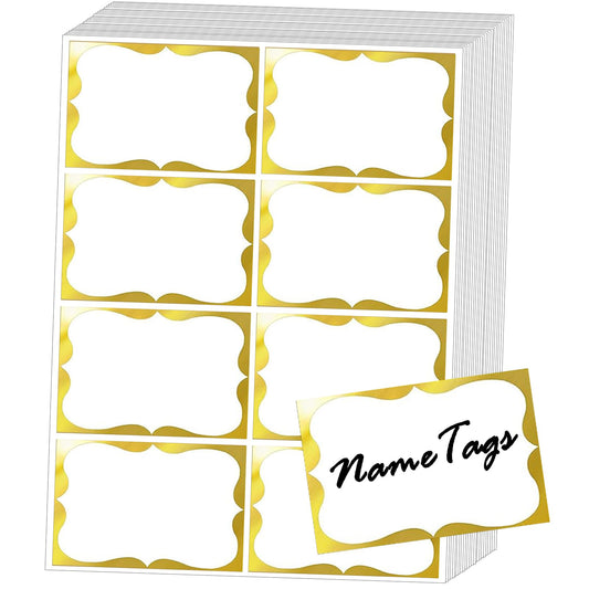 Gold Foil Name Tags Stickers, 3.5" x 2.25" Adhesive Sticky Name Tags Gift Labels for Class Union, Conference, Family Gatherings, 200PC (Gold) Gold
