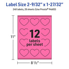 Avery Printable Heart Labels, Sure Feed Technology, 2-9/32" x 1-27/32", Bright Pink Labels, Print-to-The-Edge, Laser/Inkjet Printable, 240 Total, Great for Mailing Seals and Packaging 240 labels