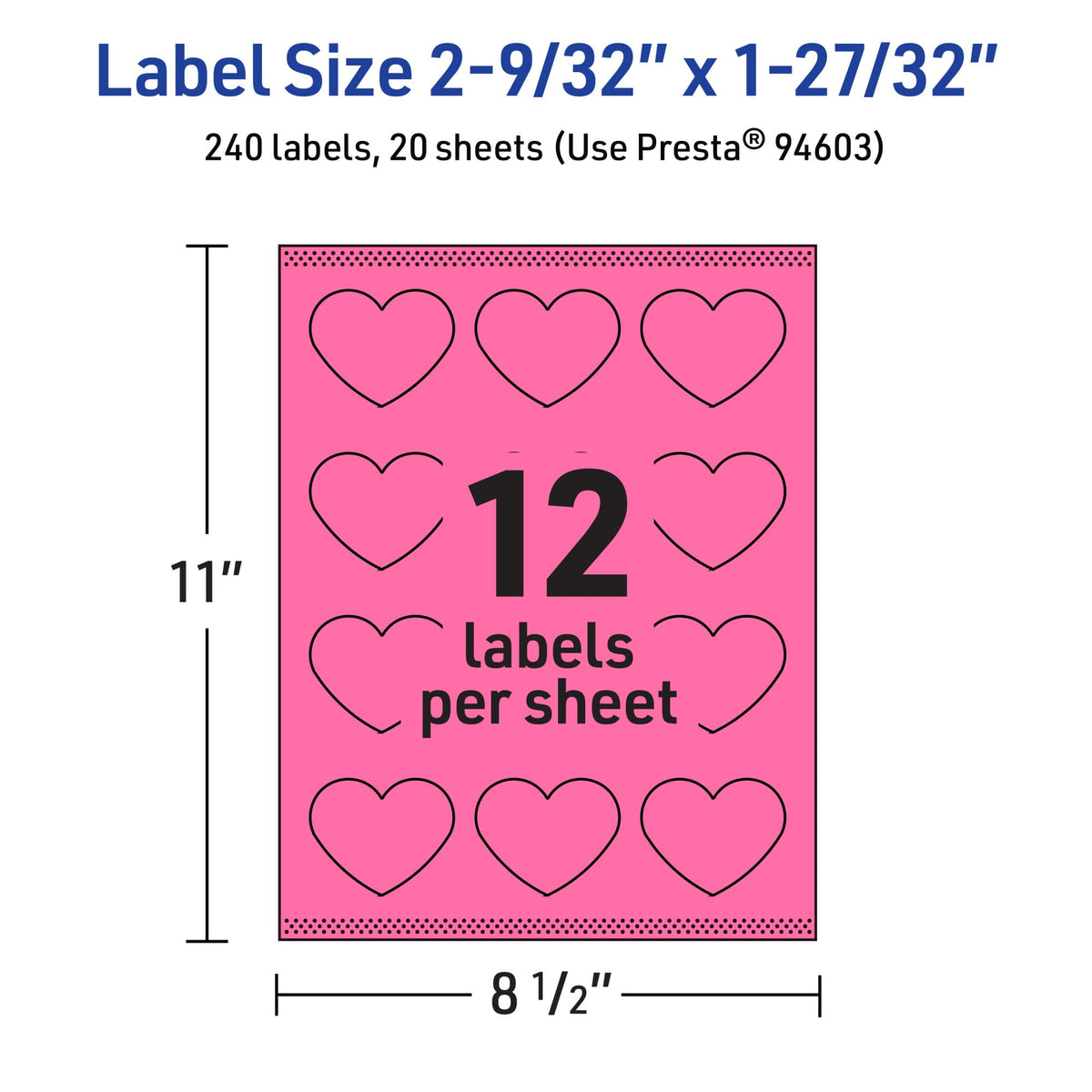 Avery Printable Heart Labels, Sure Feed Technology, 2-9/32" x 1-27/32", Bright Pink Labels, Print-to-The-Edge, Laser/Inkjet Printable, 240 Total, Great for Mailing Seals and Packaging 240 labels