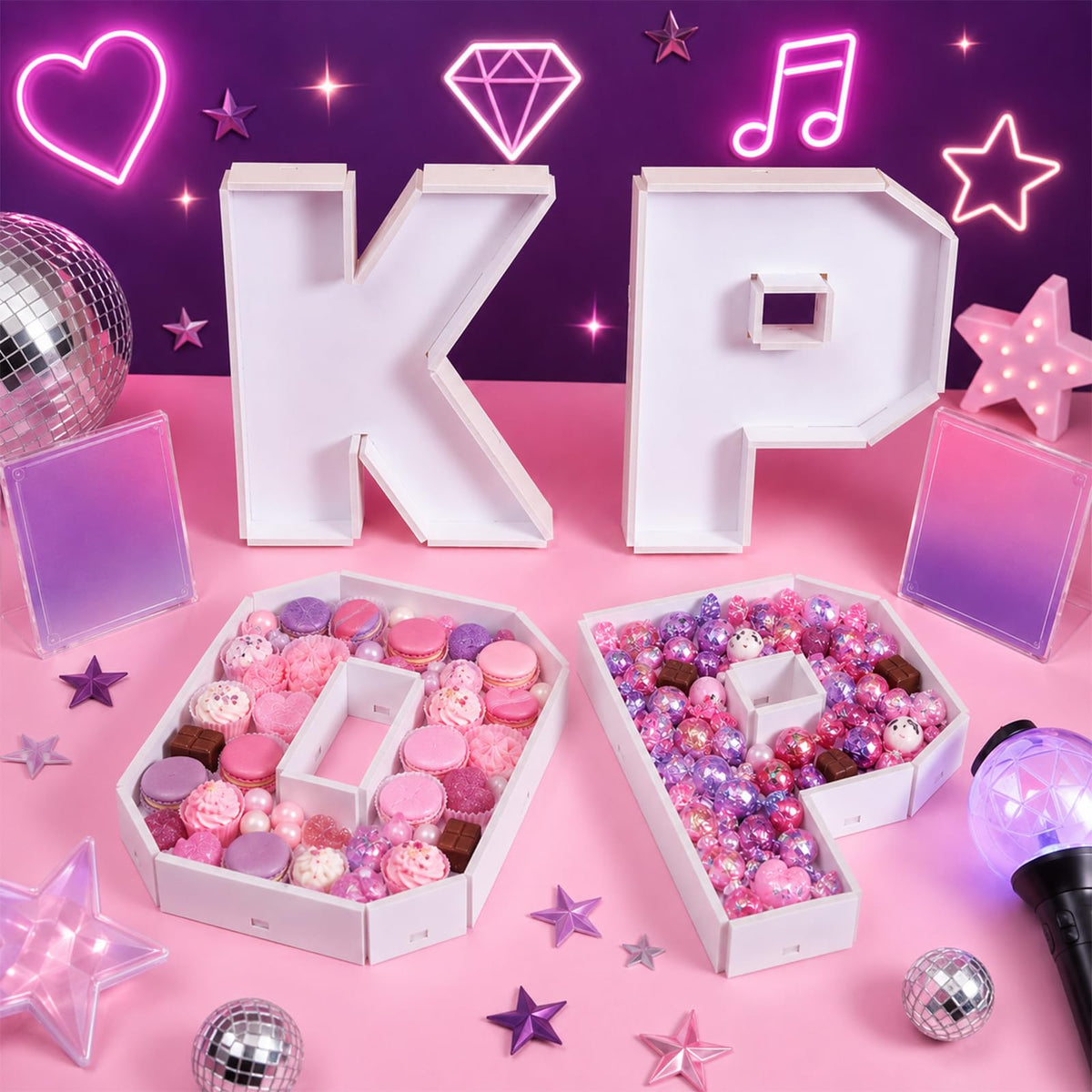 Kpop Birthday Decorations, 10 Inch KPOP Letter Food Trays, 4 Pcs