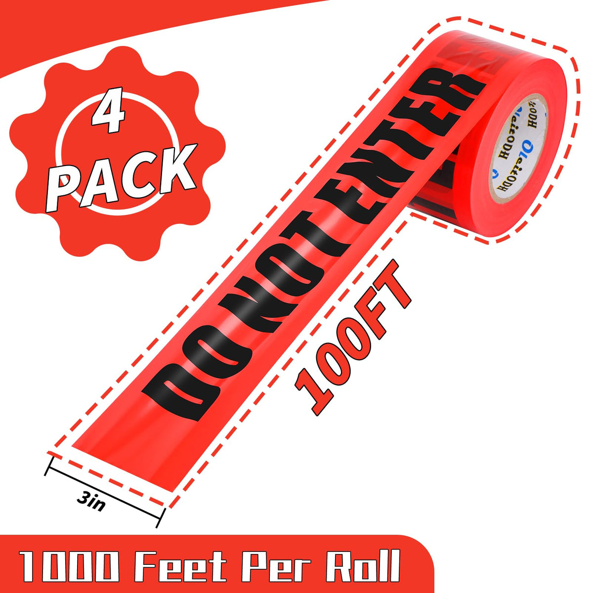 Oleitodh Red Do Not Enter Tape 4 Pack 3 inch X 1000 feet, Barricade Tape Bulk Bright Red with a Bold Black Print for High Visibility, Tear Resistant Design 3inch x 1000 ft Red-Danger