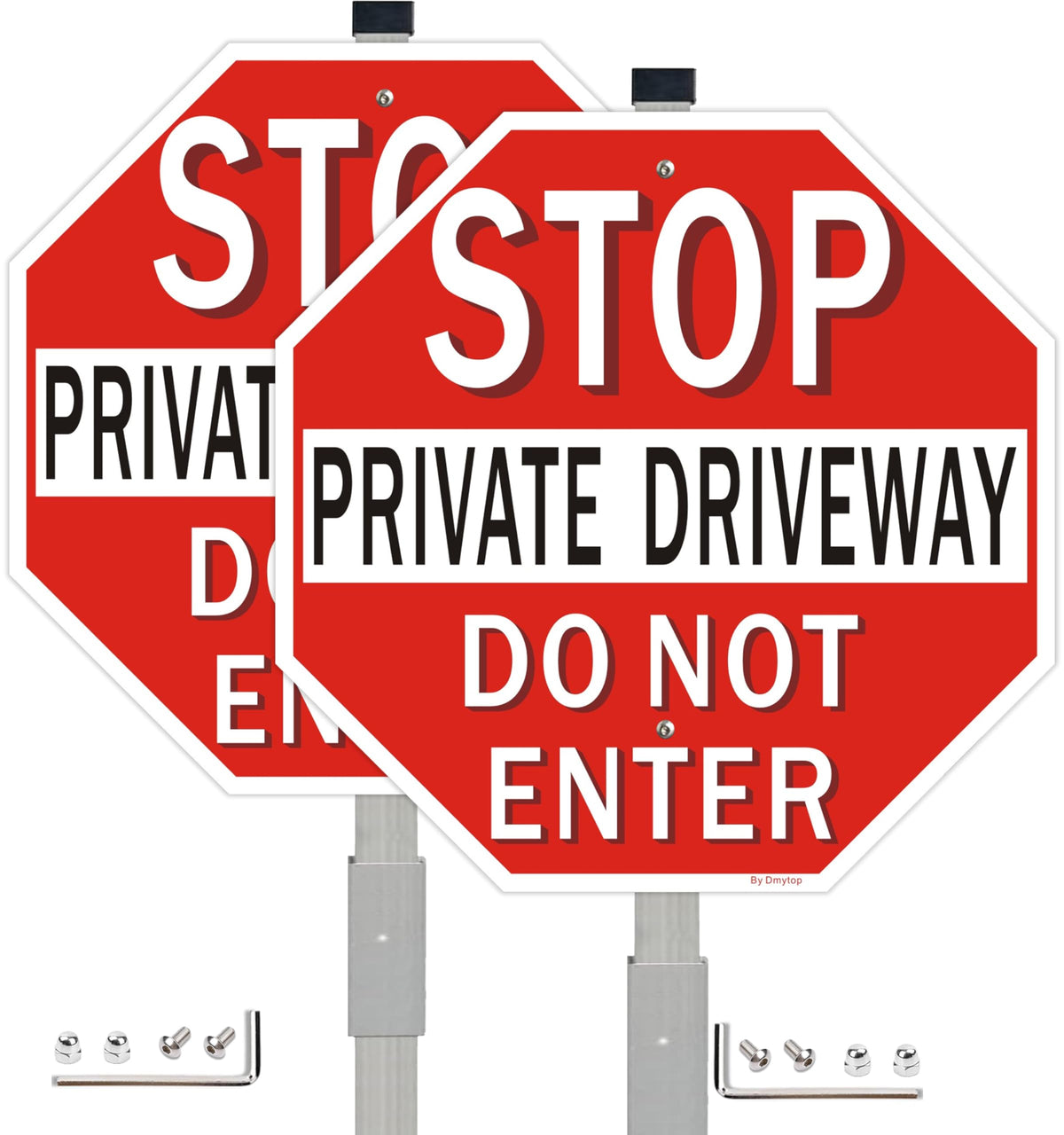Private Driveway Stop Sign with 36" Metal Stake, 12x12 Inches Do Not Enter Sign, Reflective Fade-Free Aluminum, 2 Pack 12 x 12“ - 2 Pack with stake