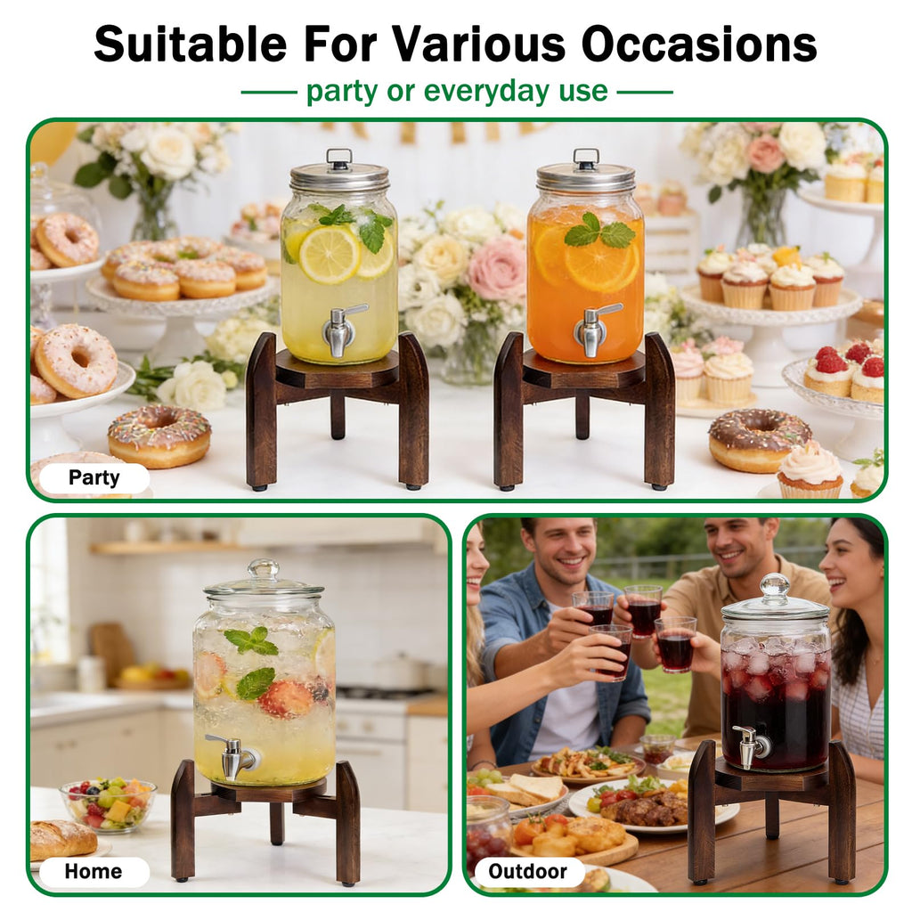 Adjustable Drink Dispenser Stand – Solid Wood Base Fits 8” to 11.2” Wide Containers, Heavy Duty 45 lbs Capacity for 5 Gallon Water Jug, Beverage Server, Flower Pot, Vase, Fish Bowl – Rustic Countertop Stand for Kitchen, Bar, Party