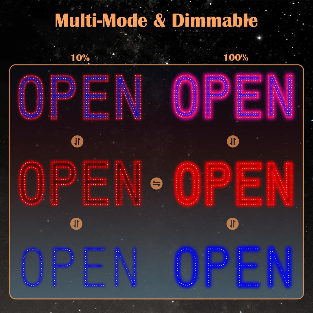 LED Open Signs for Business, exTopGoal 30"x10" Large Ultra Bright Open Sign with Remote Control, Dimmable Business Open Sign for Store Shop Storefront Window Door Wall- Red&Blue Red & Blue 30" x 10"