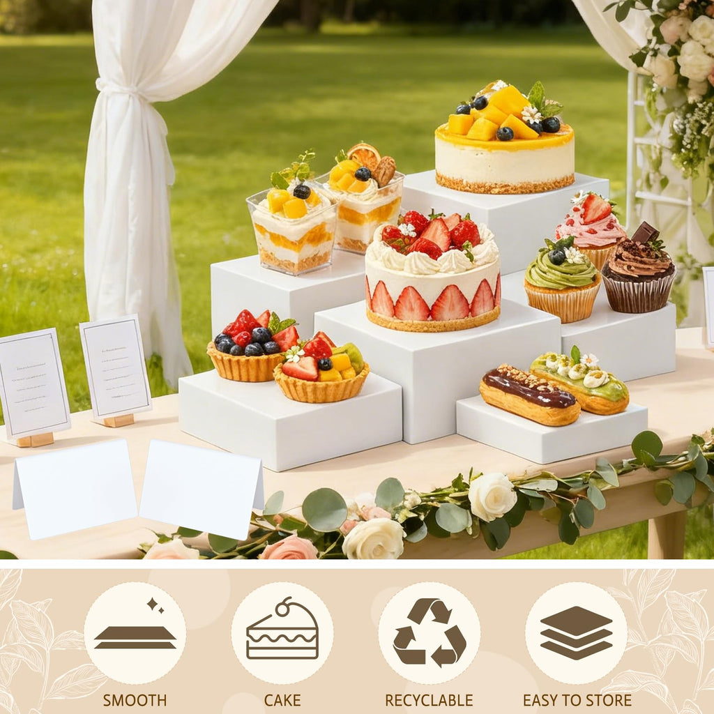 6 Pcs White Acrylic Buffet Risers with 6 Mini Sign and 6 Marker (6 sets)