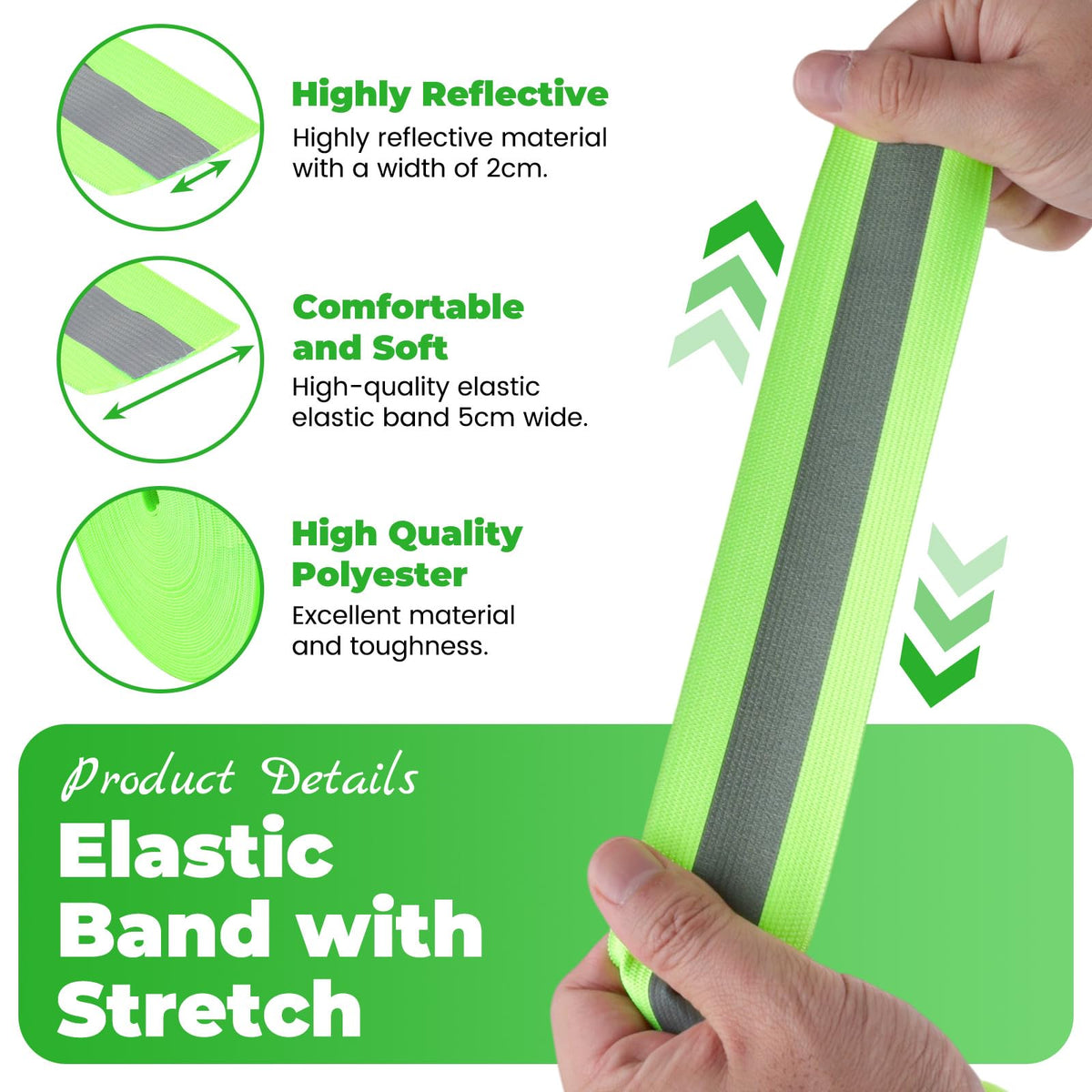 Elastic Reflective Tape for Clothing 2" x 32.8 Ft, High Visibility Reflective Fabric Tape, Sew on Warning Strips Webbing Ribbons for Bags Clothes