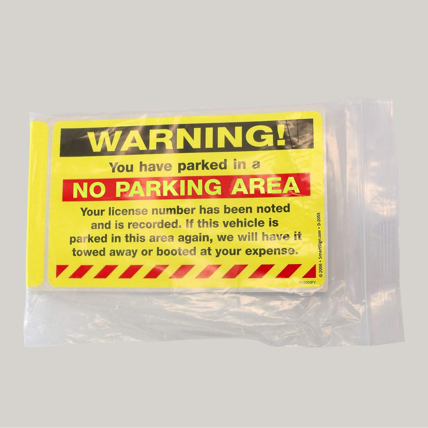 SmartSign 50-Pack "You Have Parked in No Parking Area" Violation Sticker Labels, 5" x 8", License Number Noted Sticker Tickets with Permanent Adhesive, Fluorescent Yellow Pack of 50 Stickers