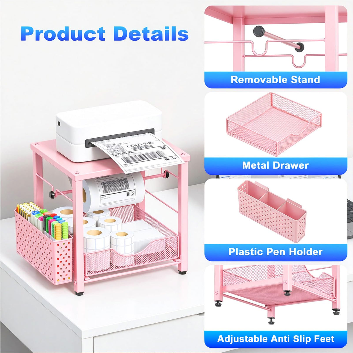 Thermal Label Holder for Foldable and Roll Type Labels,Metal Label Holder Pink