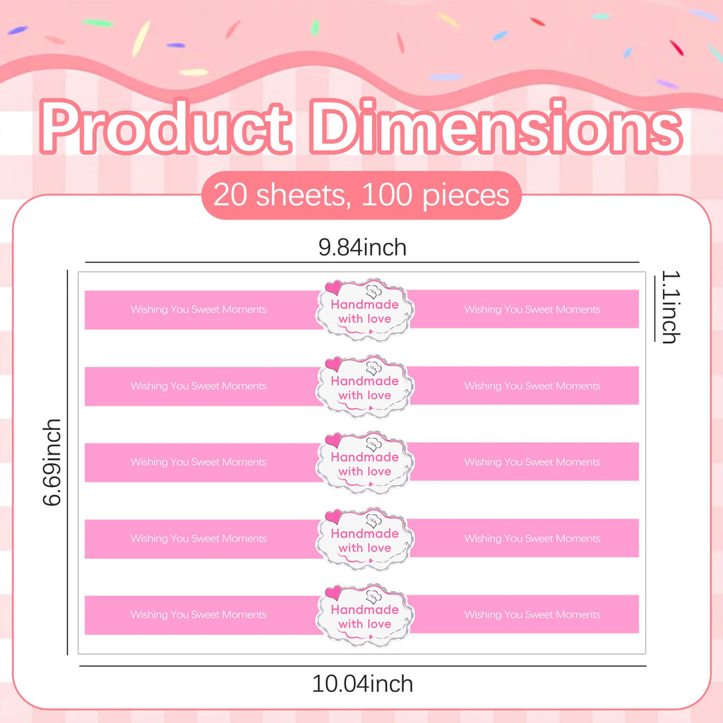 100 Pcs Pink Food Retail Package Seal Stickers, 9x1 Inch