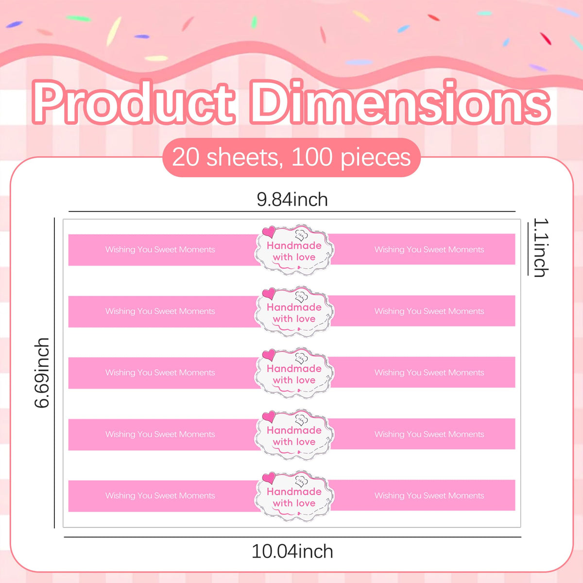 100 Pcs Pink Food Retail Package Seal Stickers, 9x1 Inch