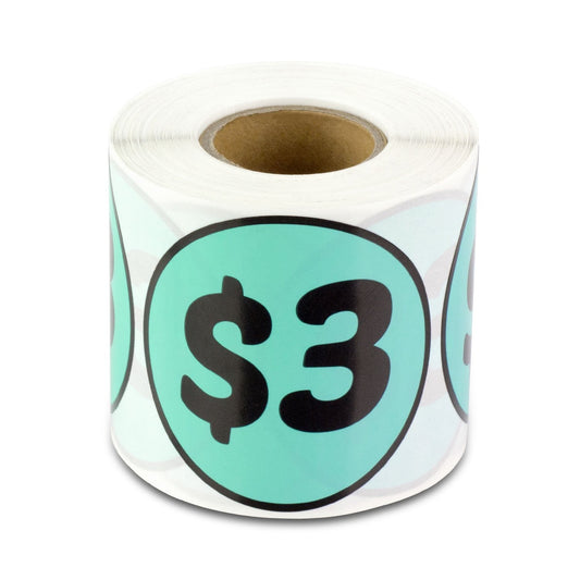 3 Dollar Price Stickers (2 inch, Turquoise, Circle Dot - 300 Labels) 3 Dollar Stickers for Garage Sales, Yard Sales, or Retail Stores 1 Roll $3 / Blue