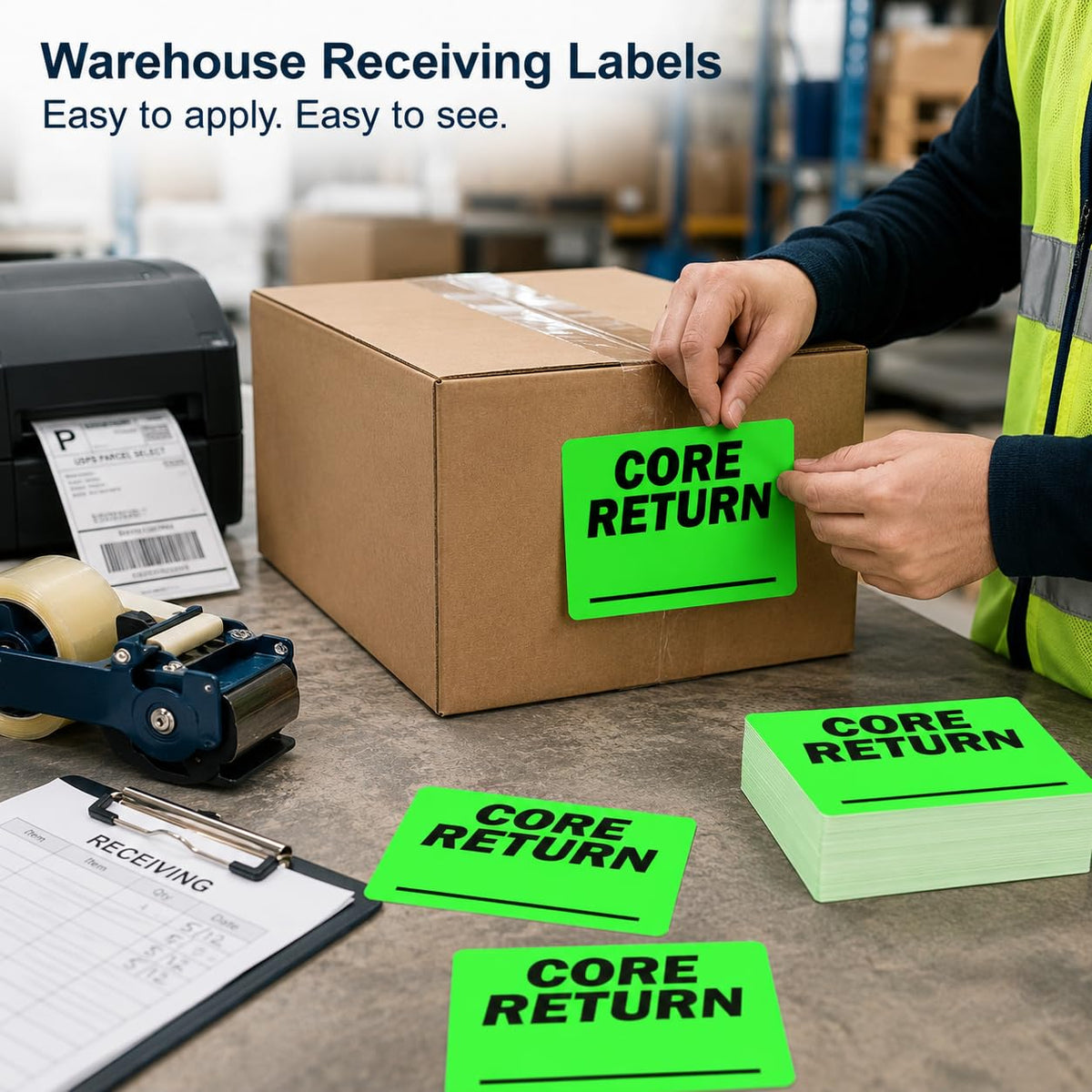 500 Core Return OSHA Receiving Labels – 3"x5" Rectangle Warehouse Labels