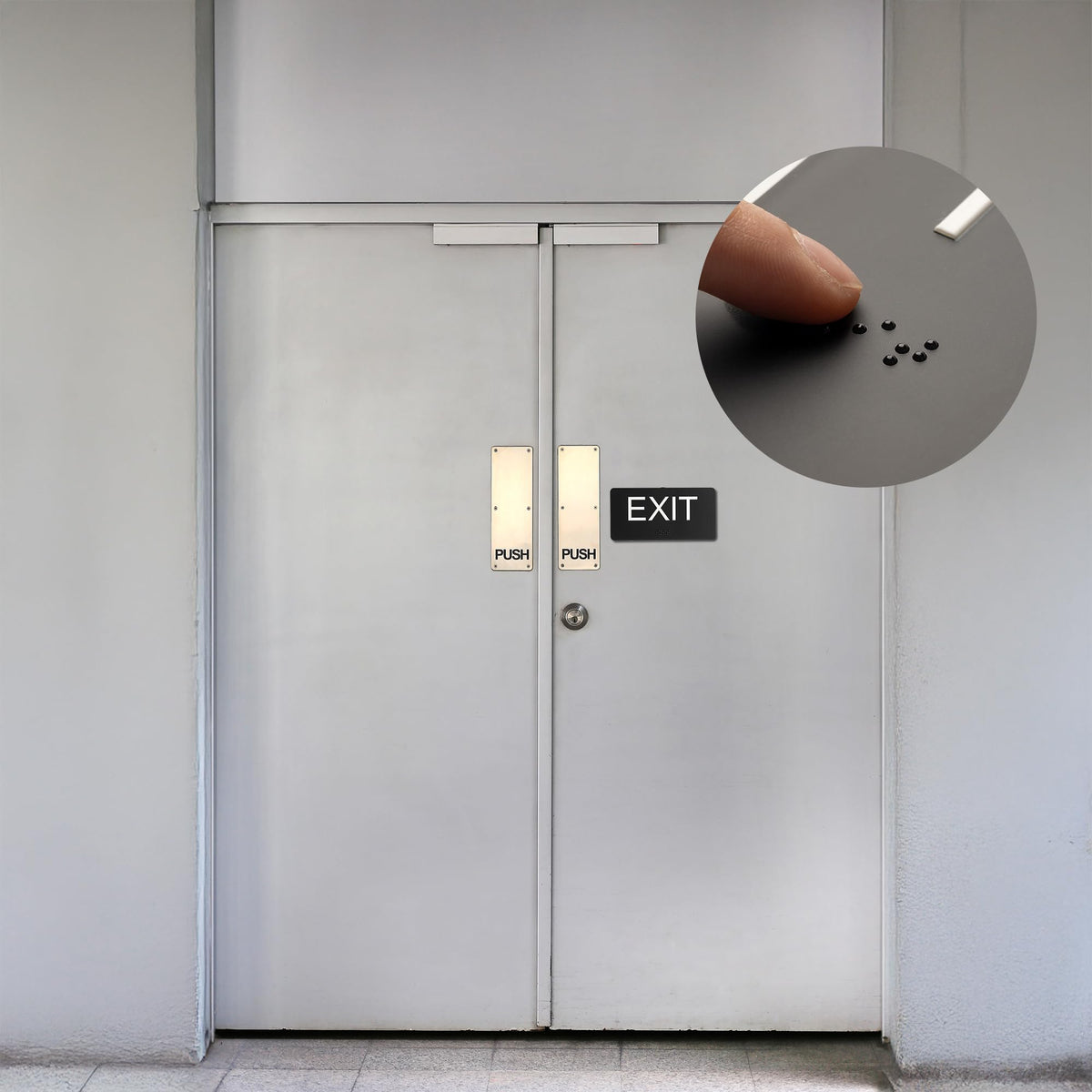 ADA Compliant Exit Signs- 2 Pack Exit Sign with Braille and Raised Letters Emergency Exit Sign for Business Office Public Space Indoor/Outdoor Easy Adhesive Install Acrylic Horizontal 6.3”×2.9” 2pk-horizontal