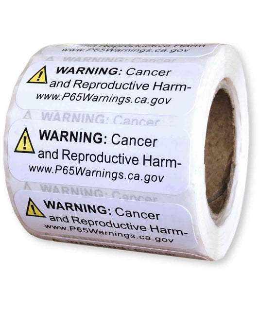 Prop 65 California Warning Labels 500 Count Roll | 0.5 x 1.5 Inch Size | Perfect for Products and Consumer Alerts | CA 2025 Edition Notice Stickers for Cancer and Birth Defects