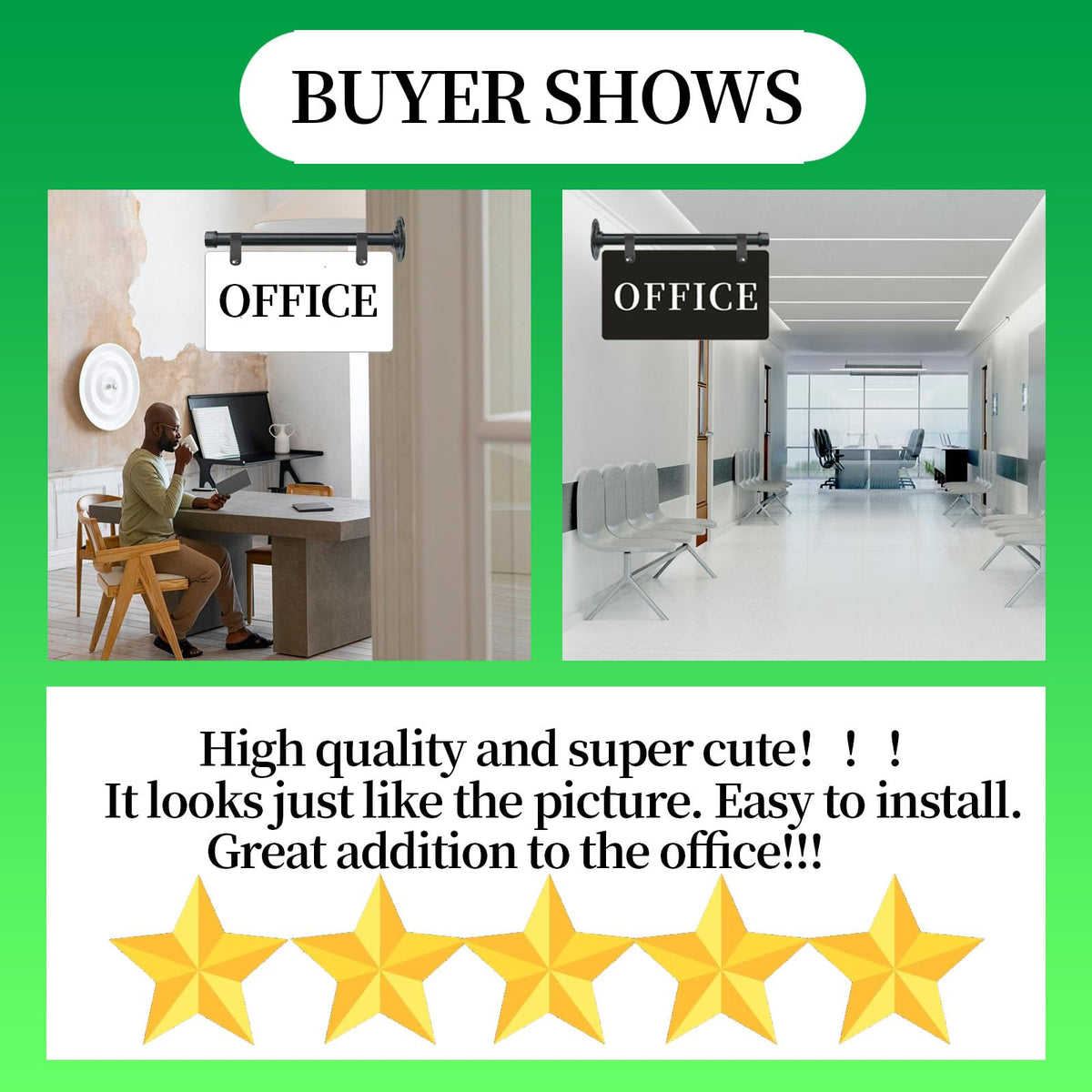 Modern Office Sign 11" x 6" Double-Sided Wall-Mounted Office Door Sign For Business UV Printed Indoor/Outdoor Pre-Drilled Holes with Metal Rod OFFICE - BLACK