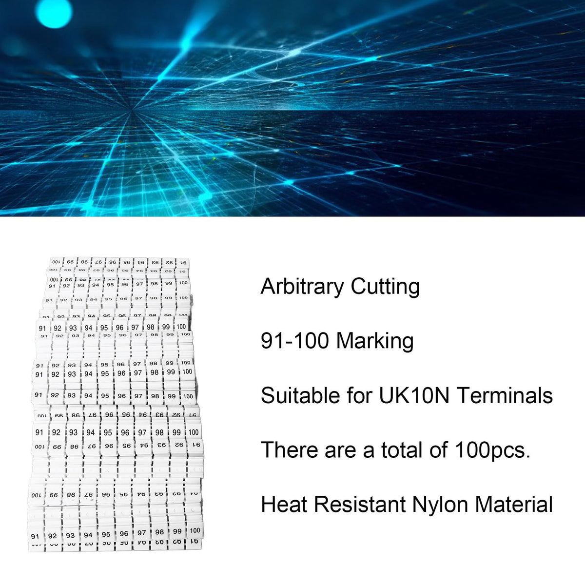 100Pcs Terminal Block Marking Labels UK10N Terminal Blocks Numbered Strips (91-100) Easy Cutting Clear Wiring Identification Cable Management