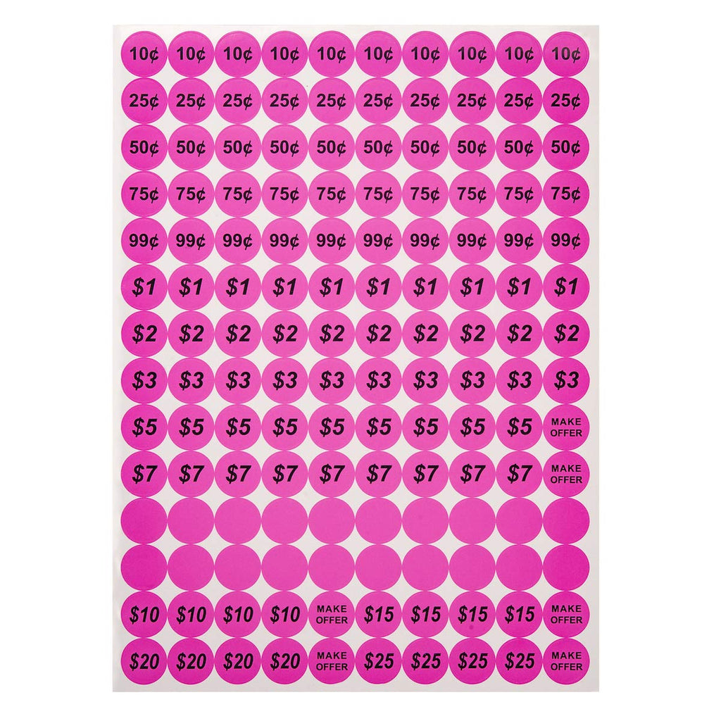 Pink Anronal 2520 count garage sale pricing stickers, round 3/4 inch removable yard sale labels with preprinted prices