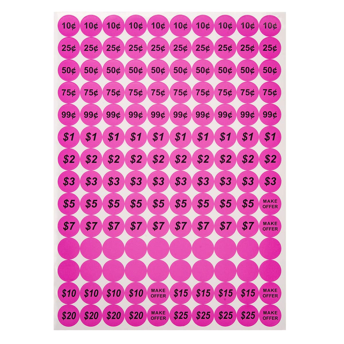 Pink Anronal 2520 count garage sale pricing stickers, round 3/4 inch removable yard sale labels with preprinted prices