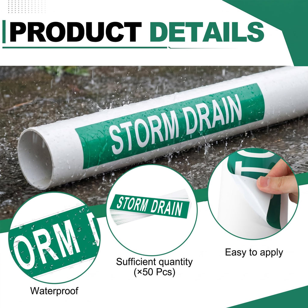 50 Pack Storm Drain Water Pipe Labels, Self Adhesive