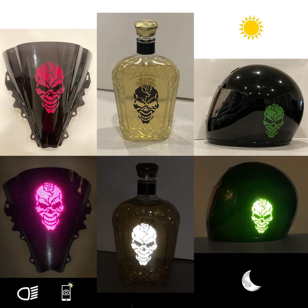 customTAYLOR33 High Intensity Reflective Skull Rose Decal (Premium Quality) / Multiple Colors/Vehicle & Helmet Compatible/Nighttime Visibility (Special Edition Purple, 4 inch X 2.5 inch) Special Edition Purple