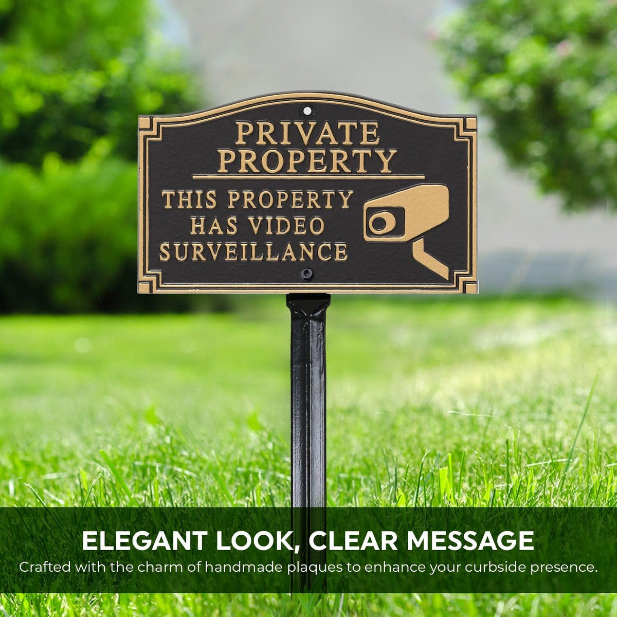 SmartSign “Private Property - This Property Has Video Surveillance” GardenBoss Statement Plaque | 5.75" x 9.5" Aluminum Plaque with 18" Black Lawn Stake, Made in USA Private Property - This Property Has Video Surveillance