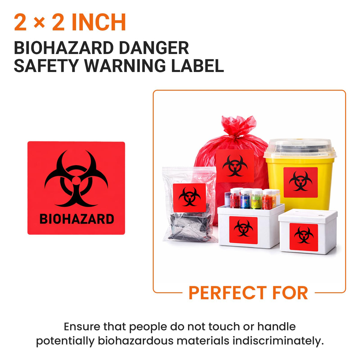 Biohazard Danger Safety Warning Label - 2"x 2" Waterproof Self Adhesive Decal Sign Sticker, High TEMP Resistance (250 PCS/Roll)