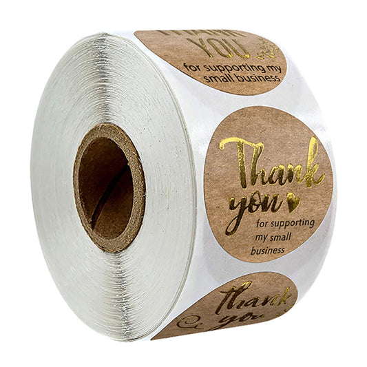 N’icePackaging – 500 Qty – 1 inch Thank You for Supporting My Small Business (Gold/Black Text) on Kraft Stickers (3 Styles) – Self-Adhesive – for Decoration/Sales/Branding/Envelopes Kraft / Gold-black