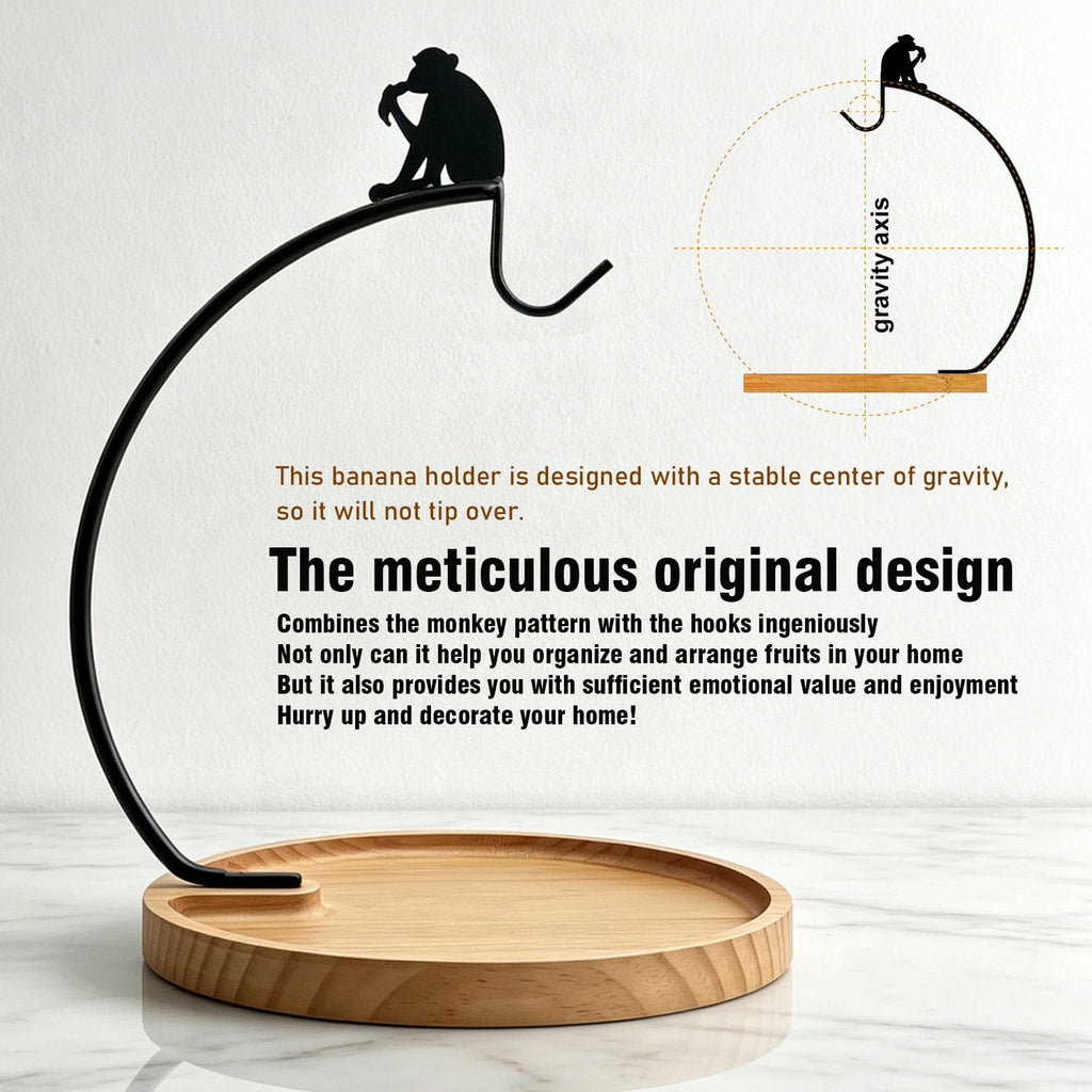 Banana Holder Stand with Wood Fruit Tray,Stand for Countertop,14.9" height Monkey