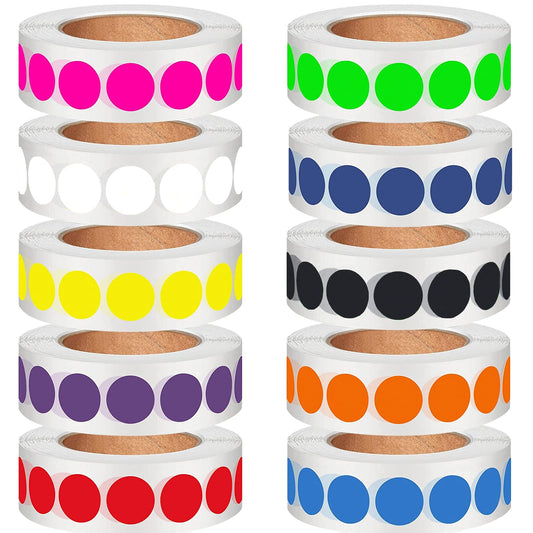 10000 PCS Color Dot Stickers 1/2 inch Colored Circle Stickers Round Stickers Color Sticker Dots Color Coding Labels 10 Colors for Inventory Organized File Classification