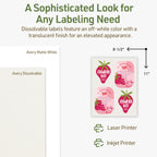 Avery Dissolvable Rectangle Sticker Paper, 8.5" x 11", Matte White, Laser/Inkjet Printable, 10 Labels Total, Freezer-Safe, Microwave-Safe, Refrigerator-Safe