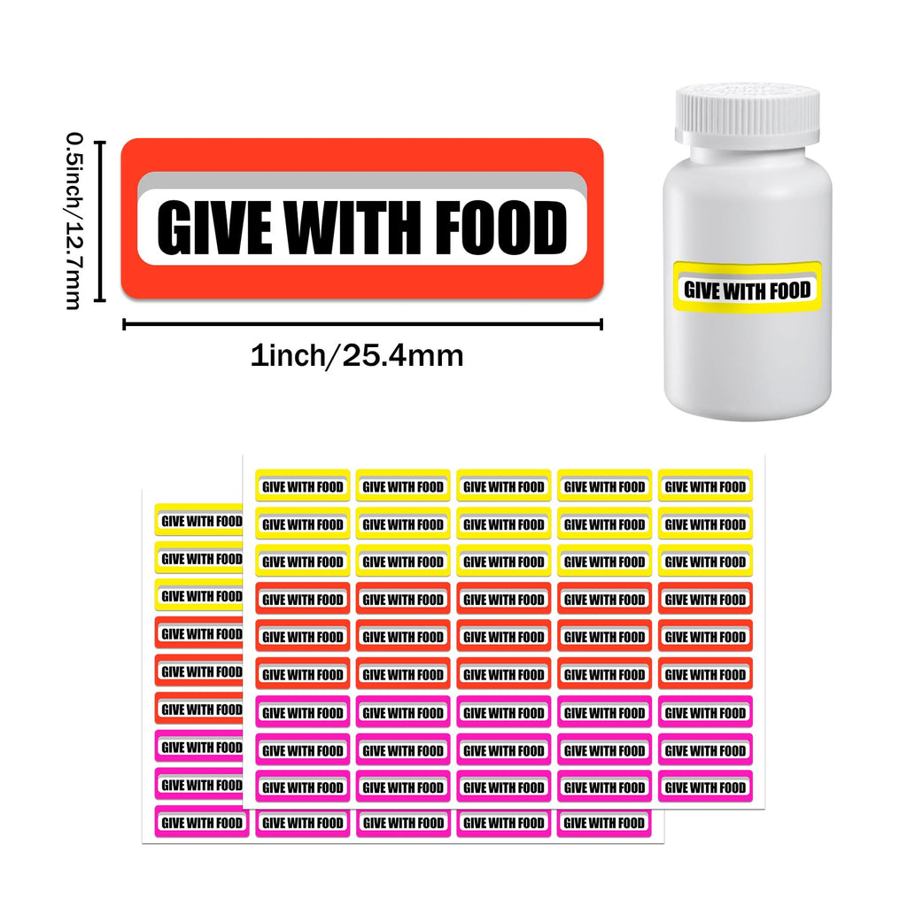 500 Pcs Give with Food Labels 1 x 0.5 Inch Veterinary Medication Stickers for Pet Prescription Bottles Permanent Adhesive Pharmacy Instruction Labels for Vet Clinic Animal Clinic Hospitals