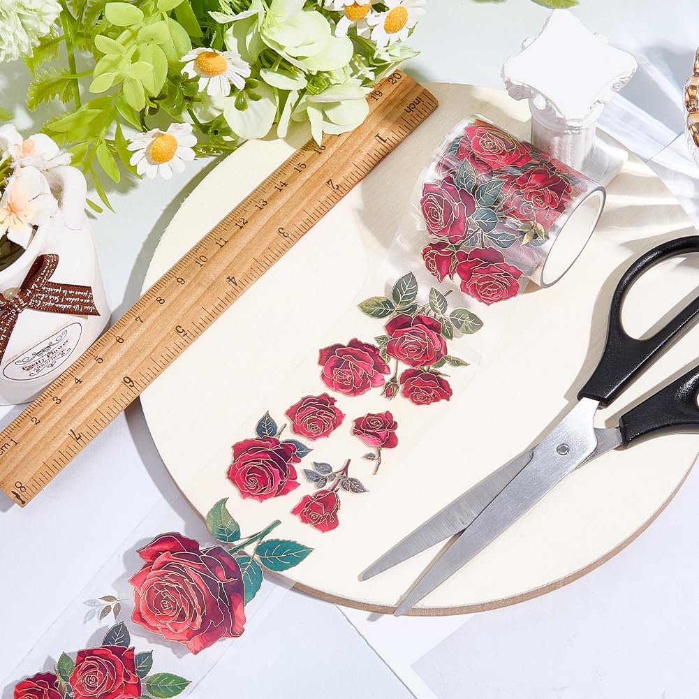 GORGECRAFT 2m*50mm Pre Cut Floral PET Tape Rose Aesthetic Tapes Journaling Scrapbook Tape Bujo Planner Supplies for Journal Book Card Diary Envelope Scrapbooking Crafts