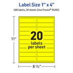 Avery® Printable Rectangle Labels, Sure Feed® Technology, 1" x 4", Neon Yellow Labels, Laser/Inkjet Printable, 400 Total, Great for Mailing and Cosmetics 400 labels