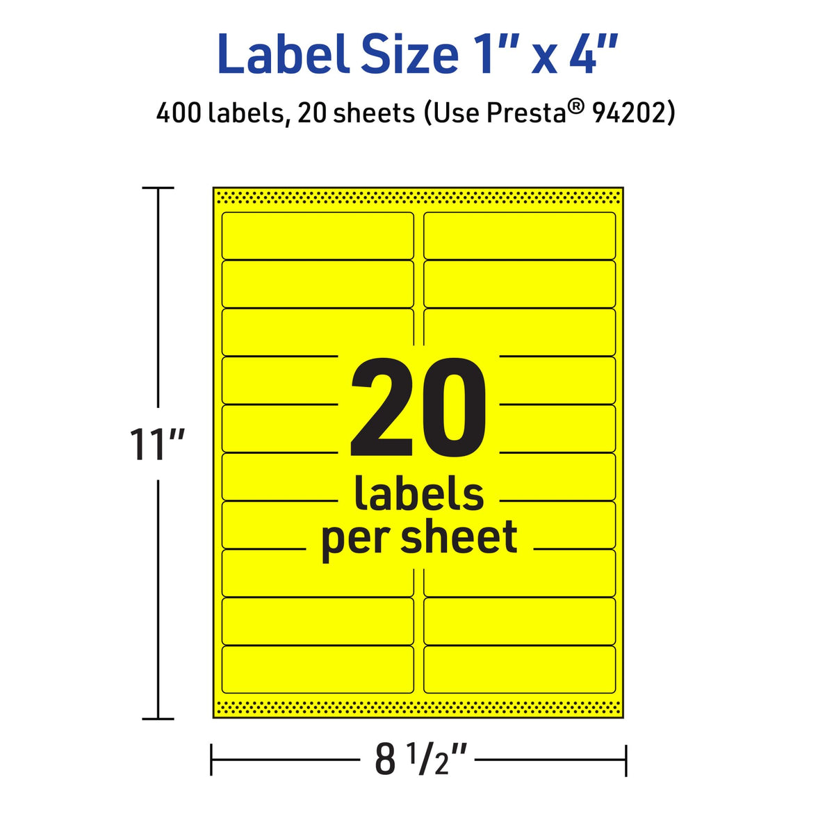 Avery® Printable Rectangle Labels, Sure Feed® Technology, 1" x 4", Neon Yellow Labels, Laser/Inkjet Printable, 400 Total, Great for Mailing and Cosmetics 400 labels
