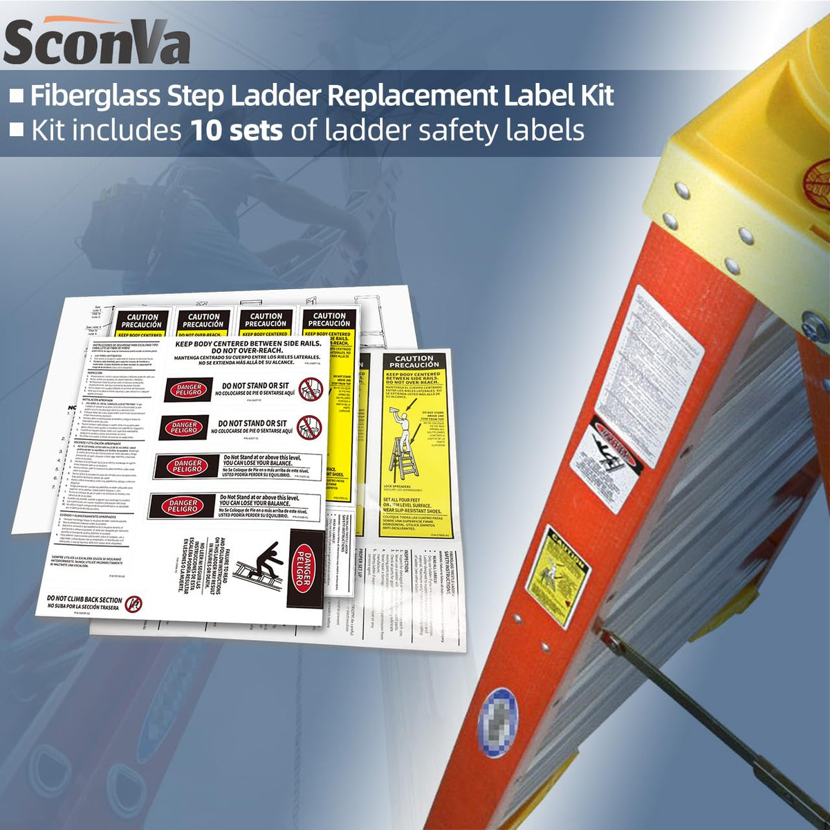 Step Ladder Safety Label Extension Ladder Stickers Replacement Label Kit Compatible with Ladder Inspection Stickers for Werner Fiberglass Extension Ladders (Pack of 10 Sets)