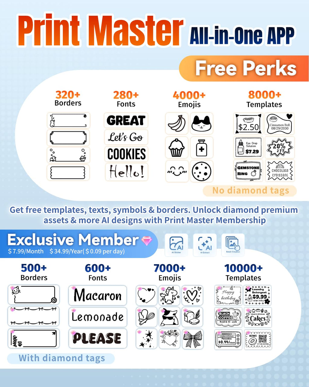 Ponek Label Makers with 1 Roll (100 PCS) Labels, Bluetooth Label Printer White 1 Printer+1 Roll Label
