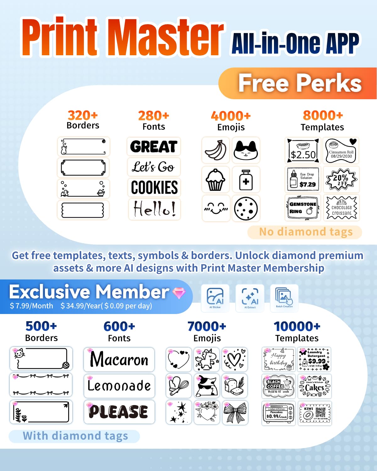 Ponek Label Makers with 1 Roll (100 PCS) Labels, Bluetooth Label Printer White 1 Printer+1 Roll Label