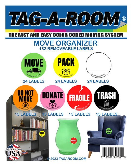 Tag-A-Room Moving Label Stickers "Move Organizer", 132 Count