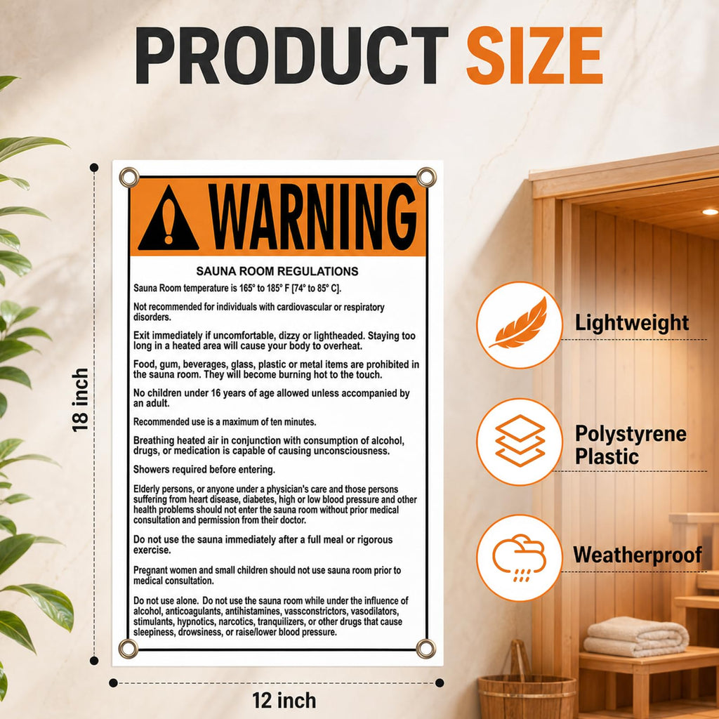 2 Pack Sauna Room Regulations Warning Signs
