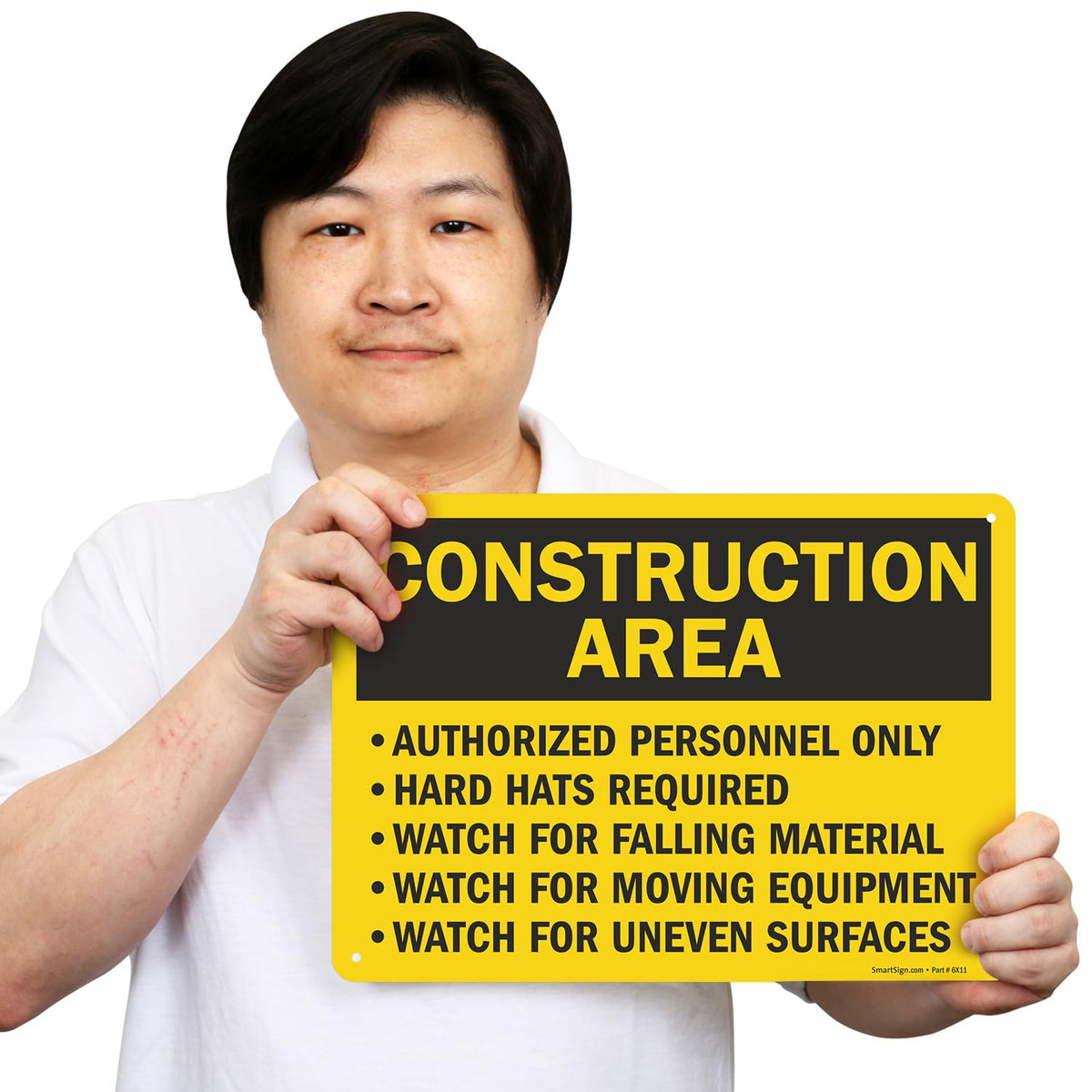 SmartSign "Construction Area - Authorized Personnel Only, Hard Hats Required" Sign | 10" x 14" Aluminum 10" x 14"